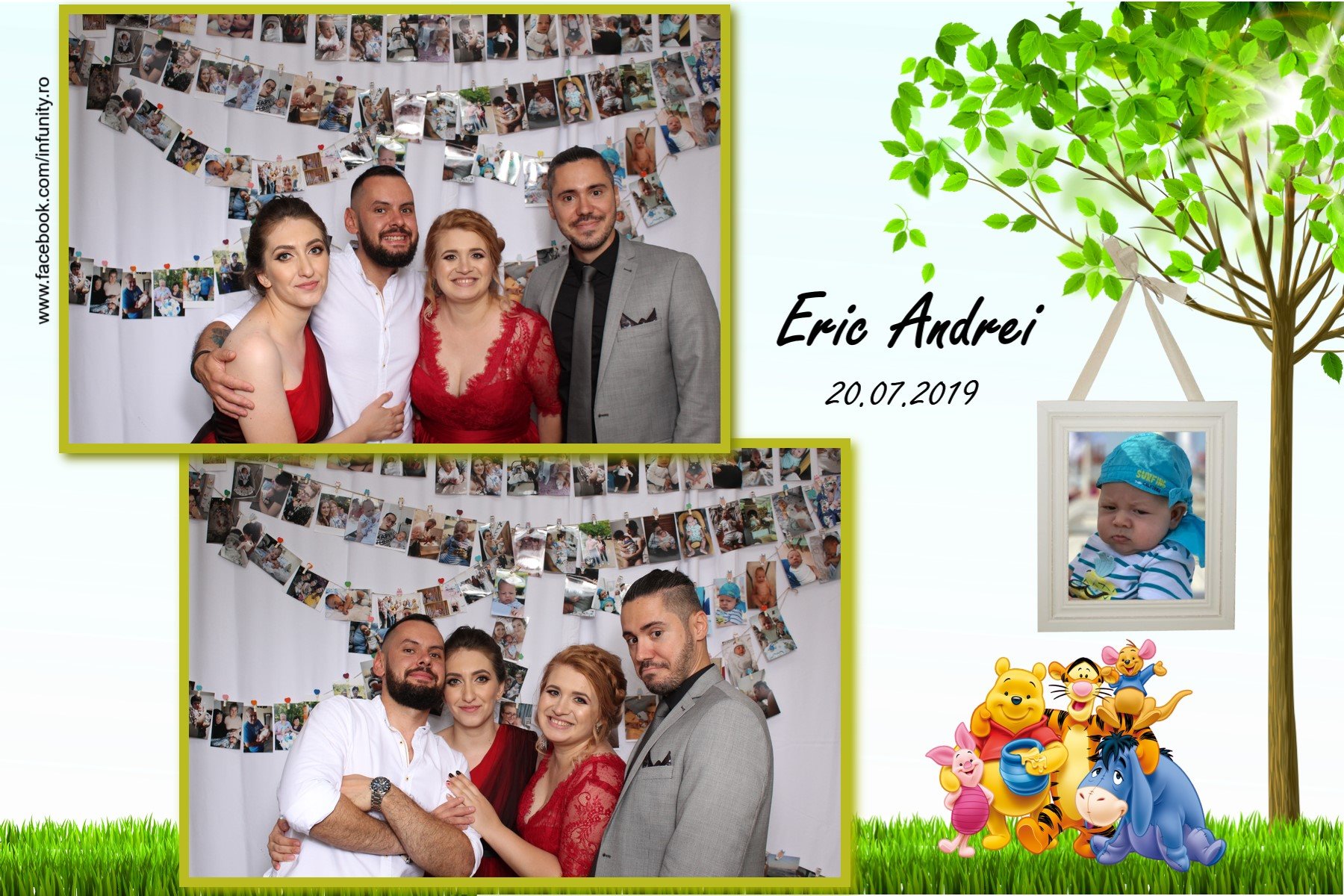 Colaj foto printat inFUNity cu invitați și o temă ilustrată pentru un eveniment de familie